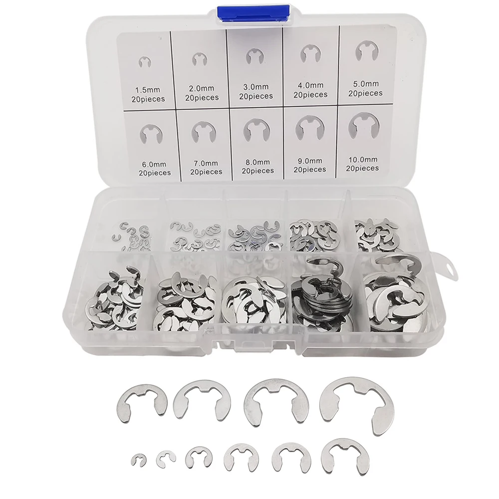 

120/200Pcs M1.5-M10 Stainless Steel E Clip Washer Assortment Kit Circlip Retaining Ring For Shaft Fastener