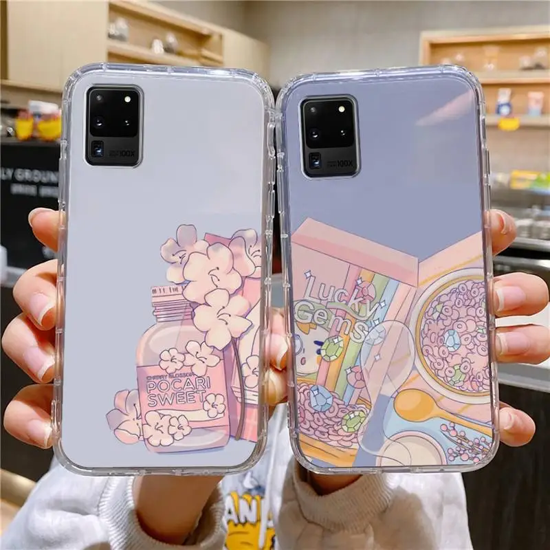 

Food Cherry Blossoms Drink Art Phone Case For Samsung Galaxy S10 S10e A70 Edge S22 S23 Plus Ultra Note10 Transparent Cove