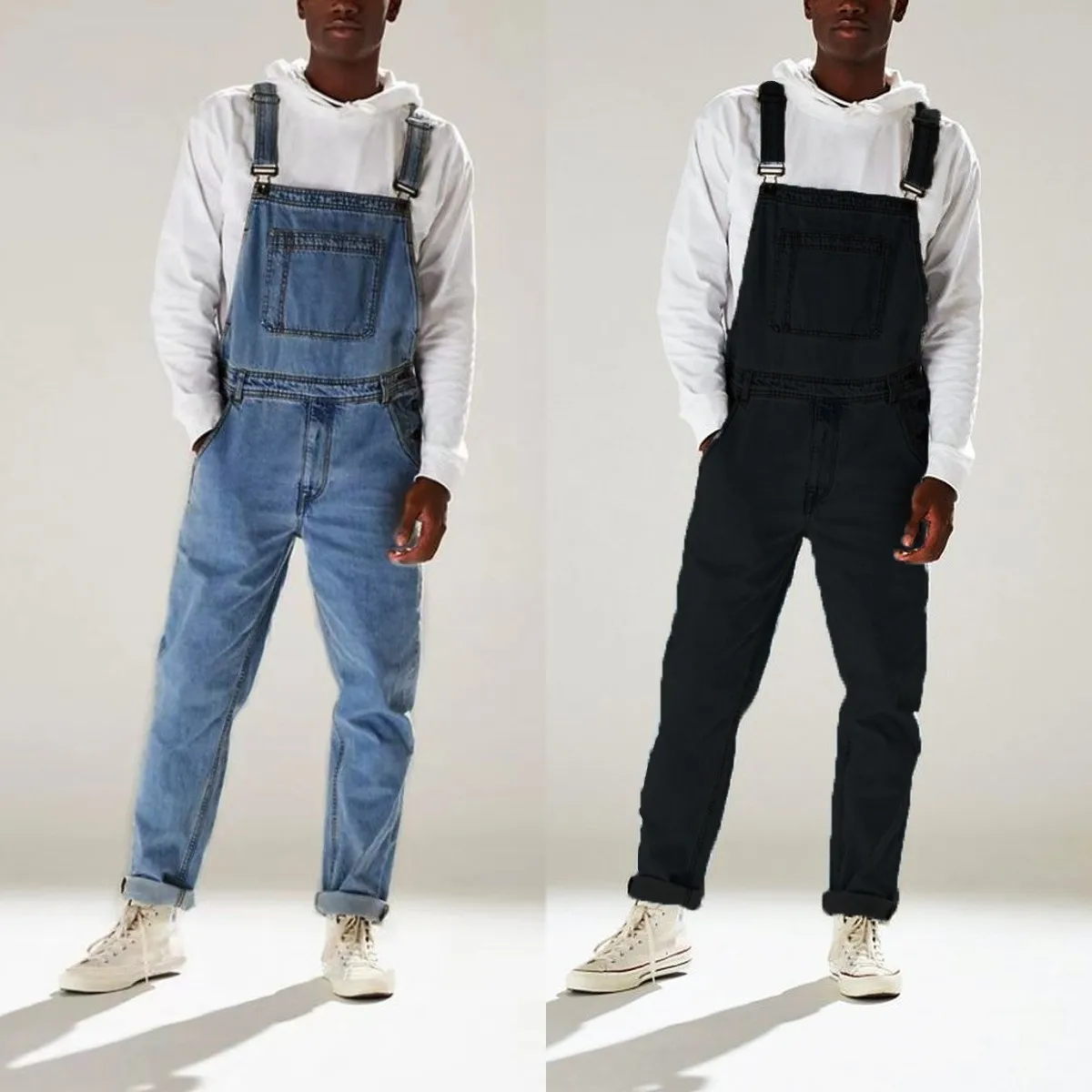 Chic Men's Overalls Jeans High Waist Fashion Brand New Summer Streetwear Pants Male Solid Pocket Hip Hop