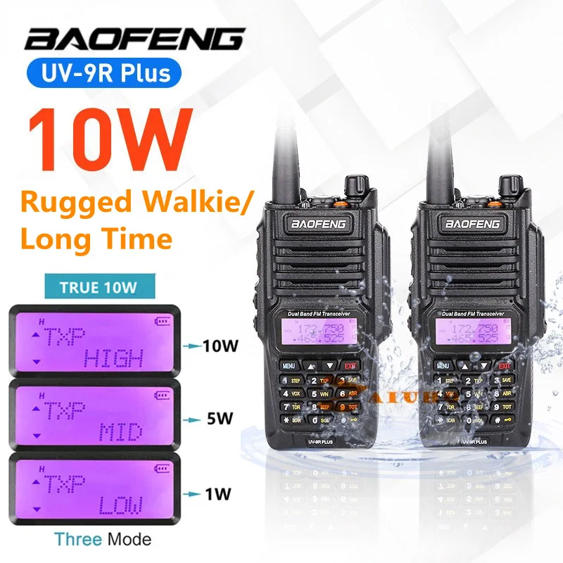 2Pack Baofeng UV-9R Plus Waterproof  Walkie Talkie UV9Rplus Dual Band Portable CB Ham Radios  FM Transceiver Two Way Radio