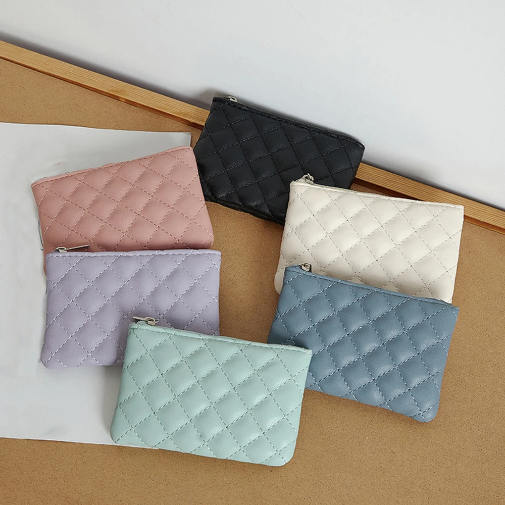 

Diamond Pattern Check Short Wallet Solid Color Storage Bag Key Pouch Coin Bag Wallet Card Holder Ultra Embroidered Soft Portable