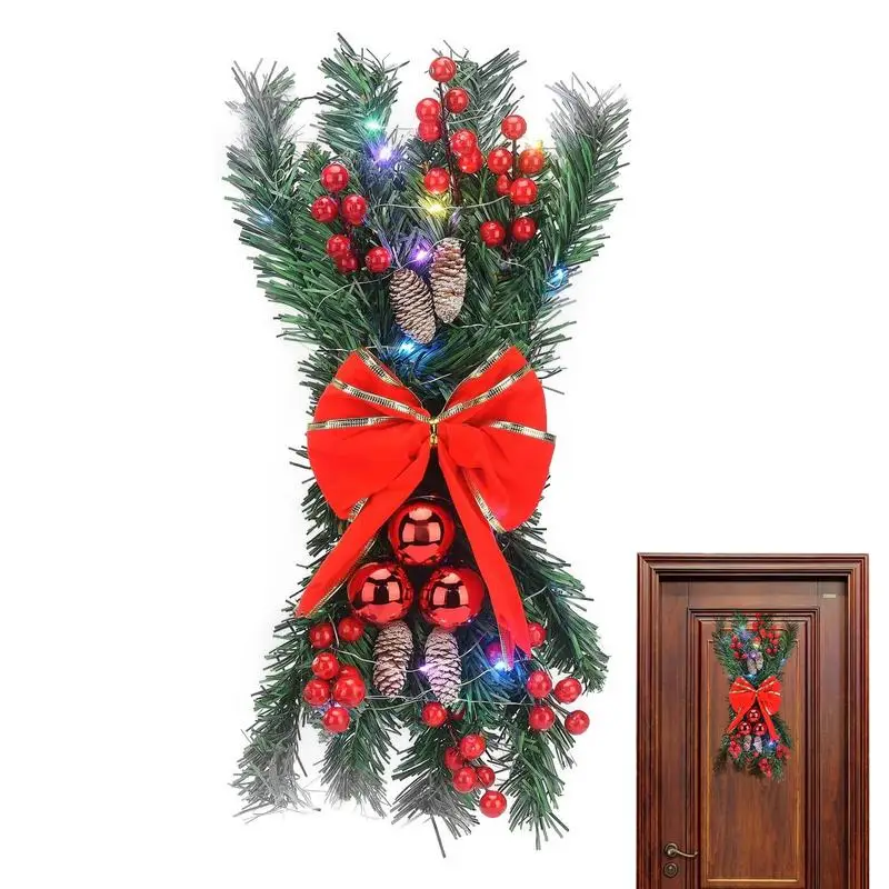 

Christmas Garland With Lights New Year Wreath With Pinecones And Red Berries Battery Operated Decorations With Christmas Foam