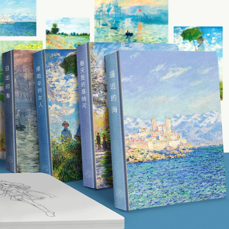

A6 Aesthetic Notebook Famous Painting By Monet Hokusai Blank Inside Journals Diary Planner Student Office School Supplies