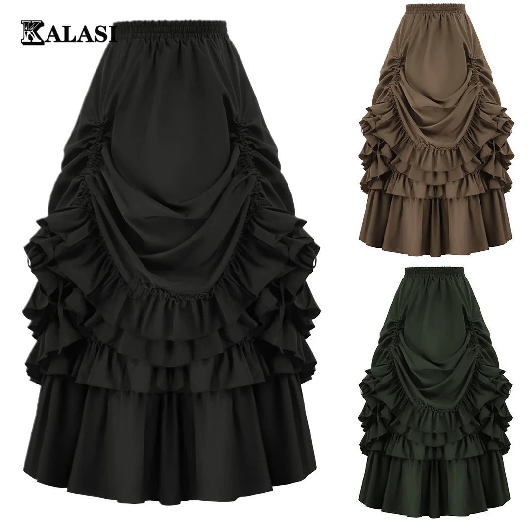 

Scarlet Darkness Women's Gothic Steampunk Skirt Victorian High-Low Bustle Skirt Gothic Bustle Skirt Renaissance Costume