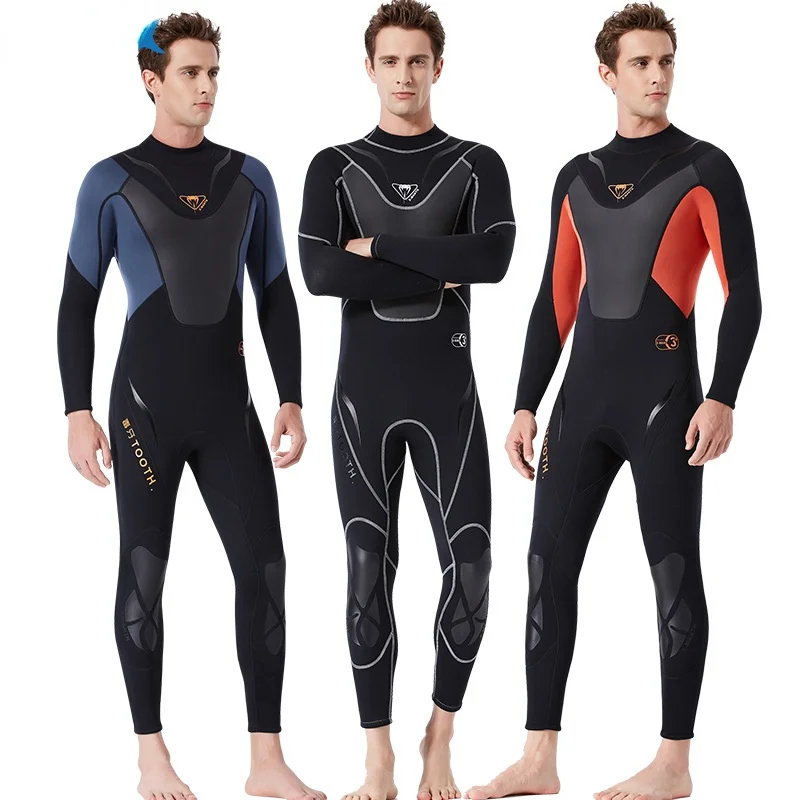 3mm Diving Suit Men Wetsuit One-Piece Warmth Snorkeling Suit Long-Sleeved Cold-Proof Surfing Winter Swimsuit