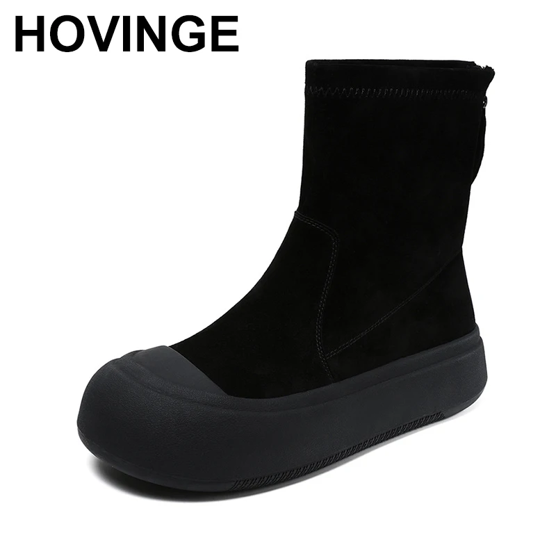 2024 модные ботинки до середины икры на толстой подошве женские замшевые узкие