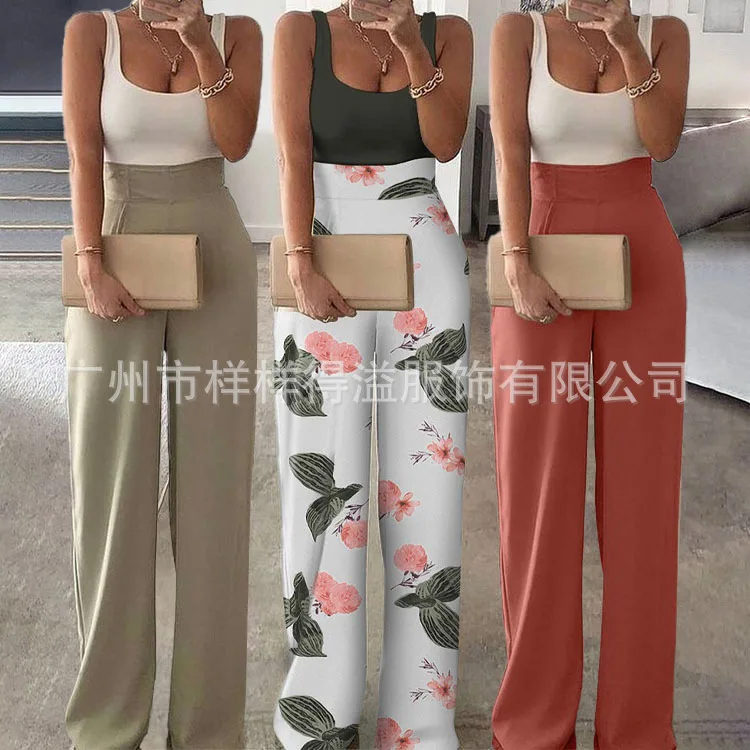

Spring New U-neck Vest Sleeveless Color Matching Wide Leg Casual Print Jumpsuit Women