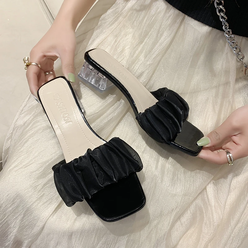 

Slippers Casual Shoes Square heel Slipers Women Glitter Slides Med Luxury Block 2022 Jelly Fashion PU Rome Hoof Heels Rubber