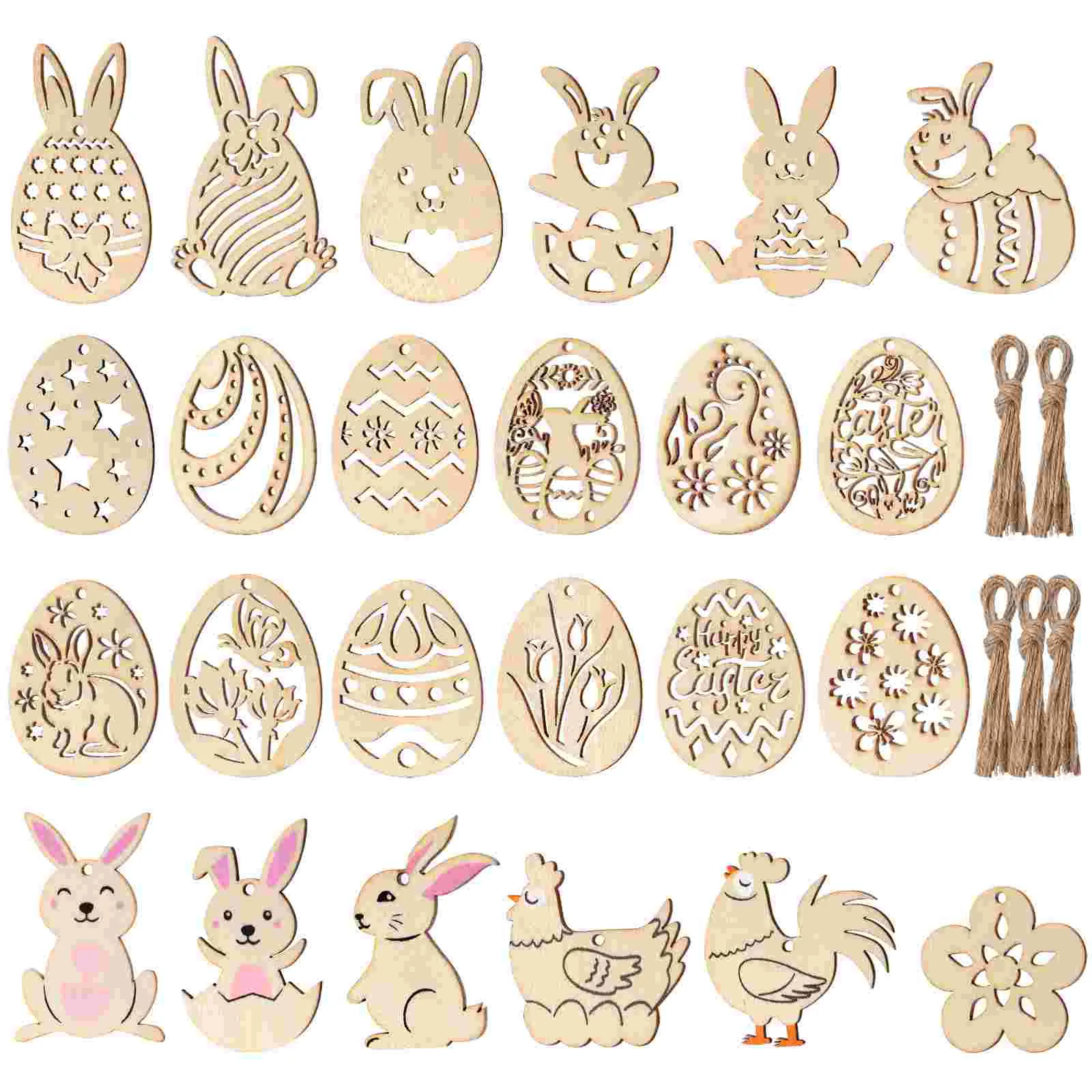 

Easter Wood Wooden Ornaments Slices Crafts Hanging Cutouts Tags Diy Egg Bunny Unfinished Eggs Ornament Kids Embellishments Gift