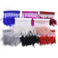 2meters colorful rooster neck hackle stripped feather fringe trim pheasant feathers on tape decoration dress sewing for clothes