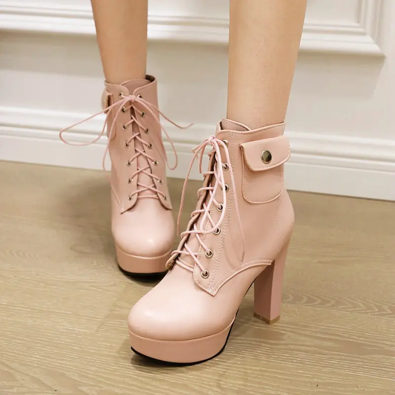 Пикантные женские ботинки на шпильке QPLYXCO платформе со шнуровкой и блочным