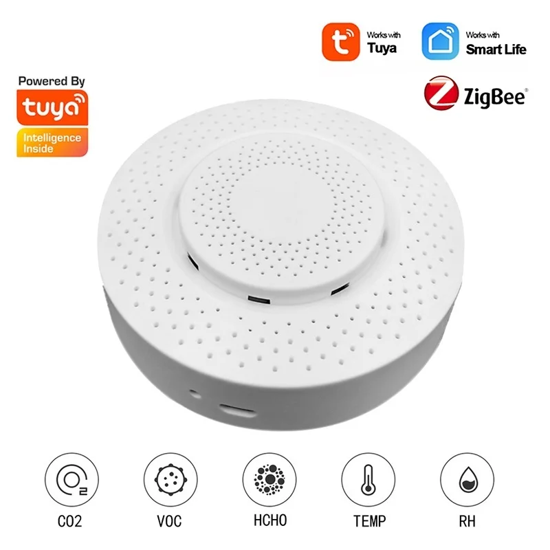 

Zigbee/Tuya WIFI Smart Air Box Carbon Dioxide Detector CO2 Gas Sensor Formaldehyde VOC Temperature Humidity Sensor App Control