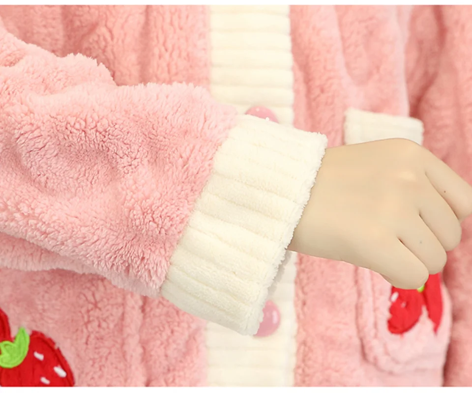 Ladies Pajama Sets Thicken Autumn And Winter Keep Warm Nightgown Comfortable Soft Sleepwear Suit Cute Sweet Style Pocket Design