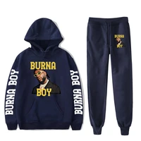 navy blue burna boy hoodies sweatshirt two pieces set womenmen casual hoodiesjogger pants fashion streetwearpants sports sets