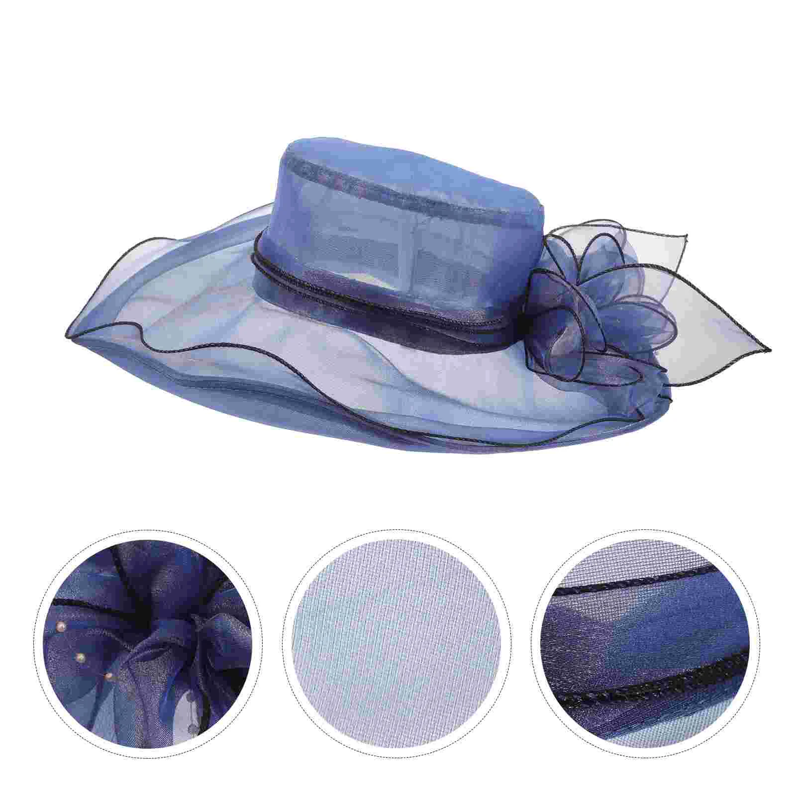 

Wide Brim Church Hat Starw Gauze Hats Female Decorative Sun Visor Outdoor Shade