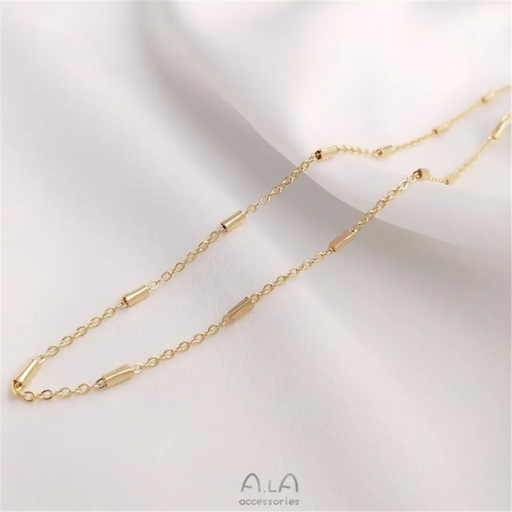 14-каратное позолоченное цепочка из бисера ручная свободная плоская длинная O