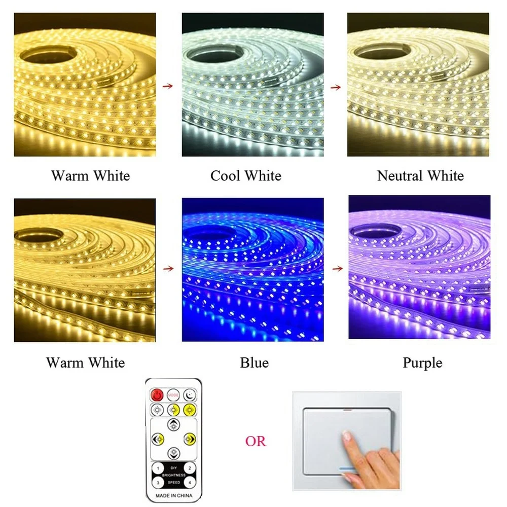 Dimmable LED Strip Lights AC 220V 3Color Changing IP68 Waterproof 120Leds/m SMD5730 Rope Lamp For Garden Home Room Ceiling Decor