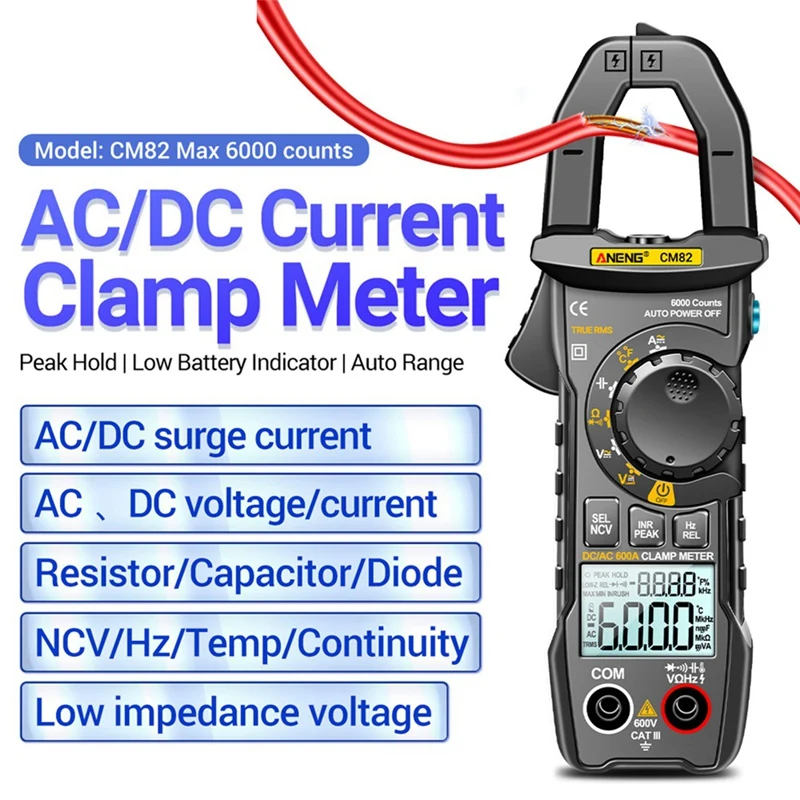 

ANENG CM82 Clamp Meter DC/AC 600A Current Voltage 6000 Counts Multimeter Ammeter Tester Car Amp Capacitance NCV Ohm Test