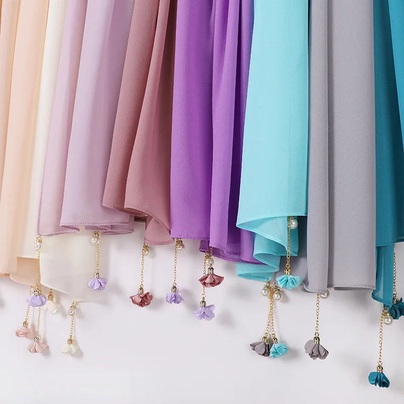 Повседневный шарф с жемчугом и цветком шейный платок шали Tudung Bawal тюрбан повязки