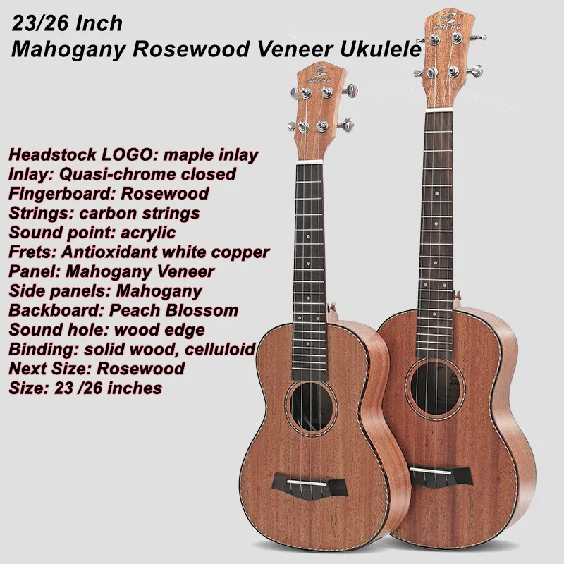 26/23 Inch 4 Strings Mahogany Ukulele Rosewood Fretboard & Bridge Guitar Music Instrument For Guitar Music Lovers Gift