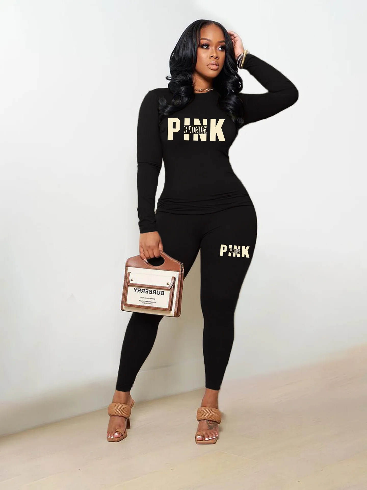 2 Piece Sets Womens Outfits Spring 2023 Cotton Casual O-Neck Printing Letter Long Sleeve Top and Trousers Two-piece Set