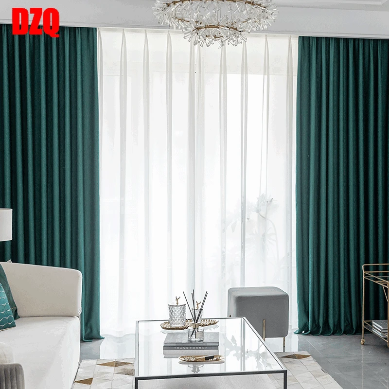 

Curtains for Living dining Room Bedroom Nordic gran cotton and linen solid color jacquard blackout curtain chiffon yarn