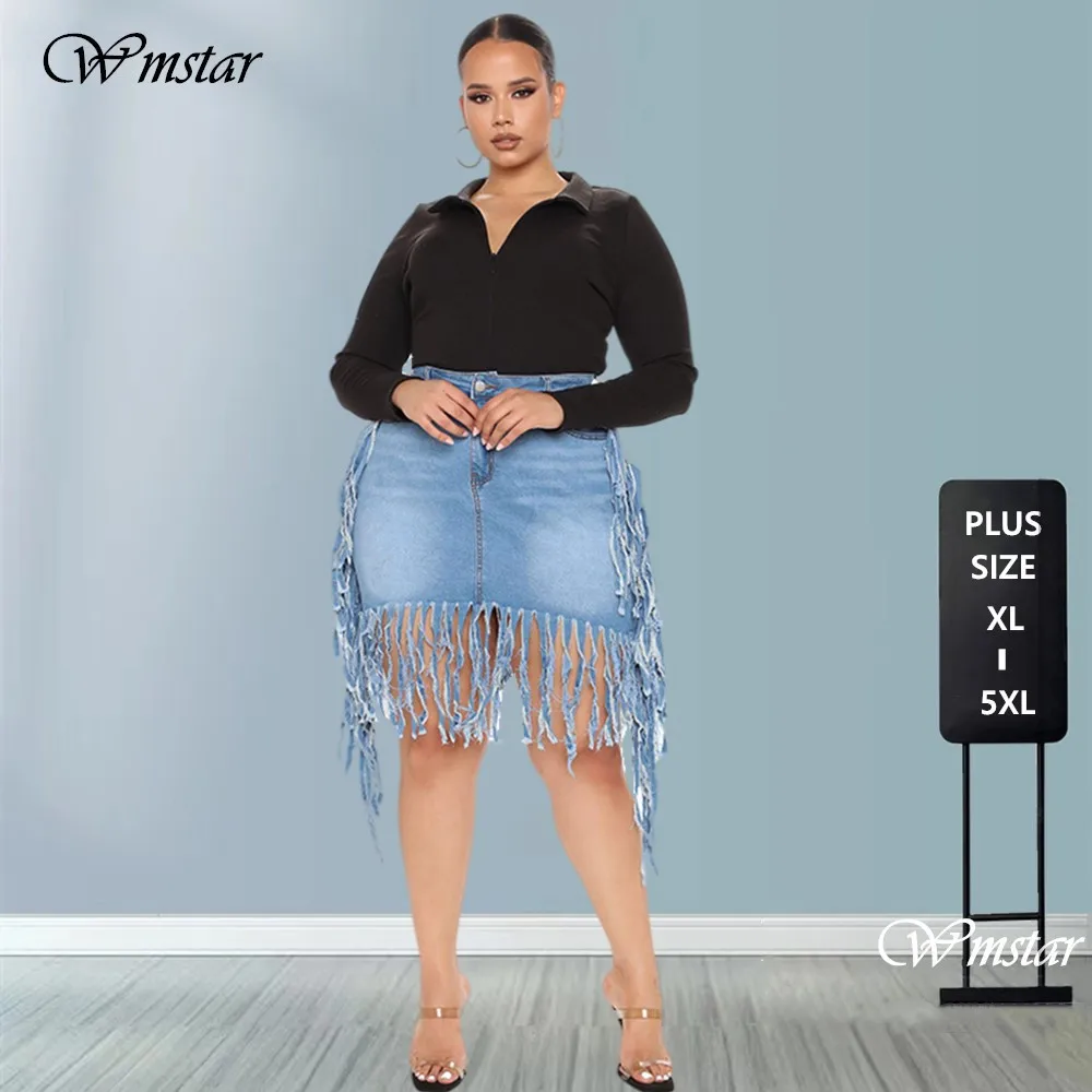 Wmstar Plus Size Skirts Jeans Women Bodycon Super Stretch Knee Length Denim Mini Skirt Fashion Streetwear Wholesale Dropshipping