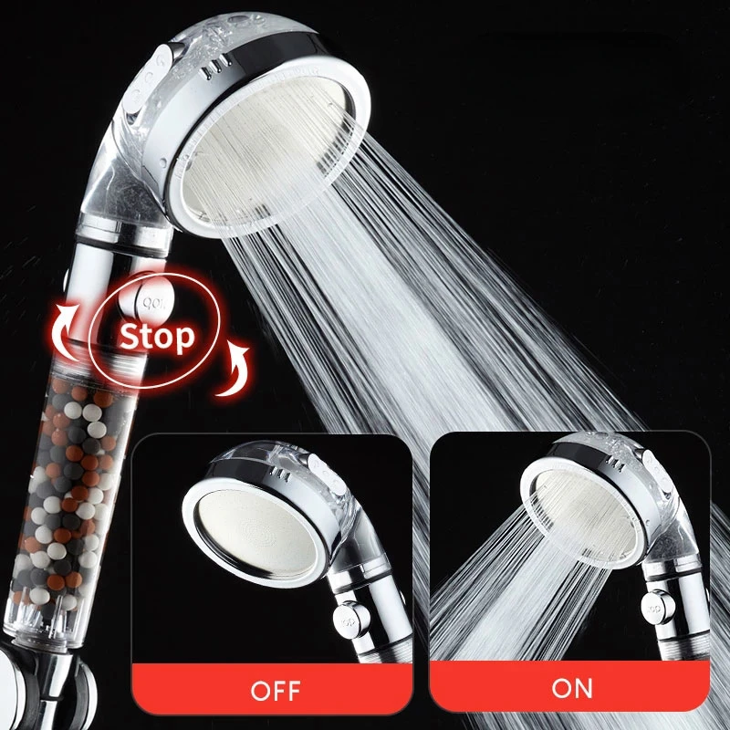 

Shower Head Switch Button High Pressure 3 Modes Adjustable Bath Rain Shower Head Water Saving SPA Tourmaline Filter