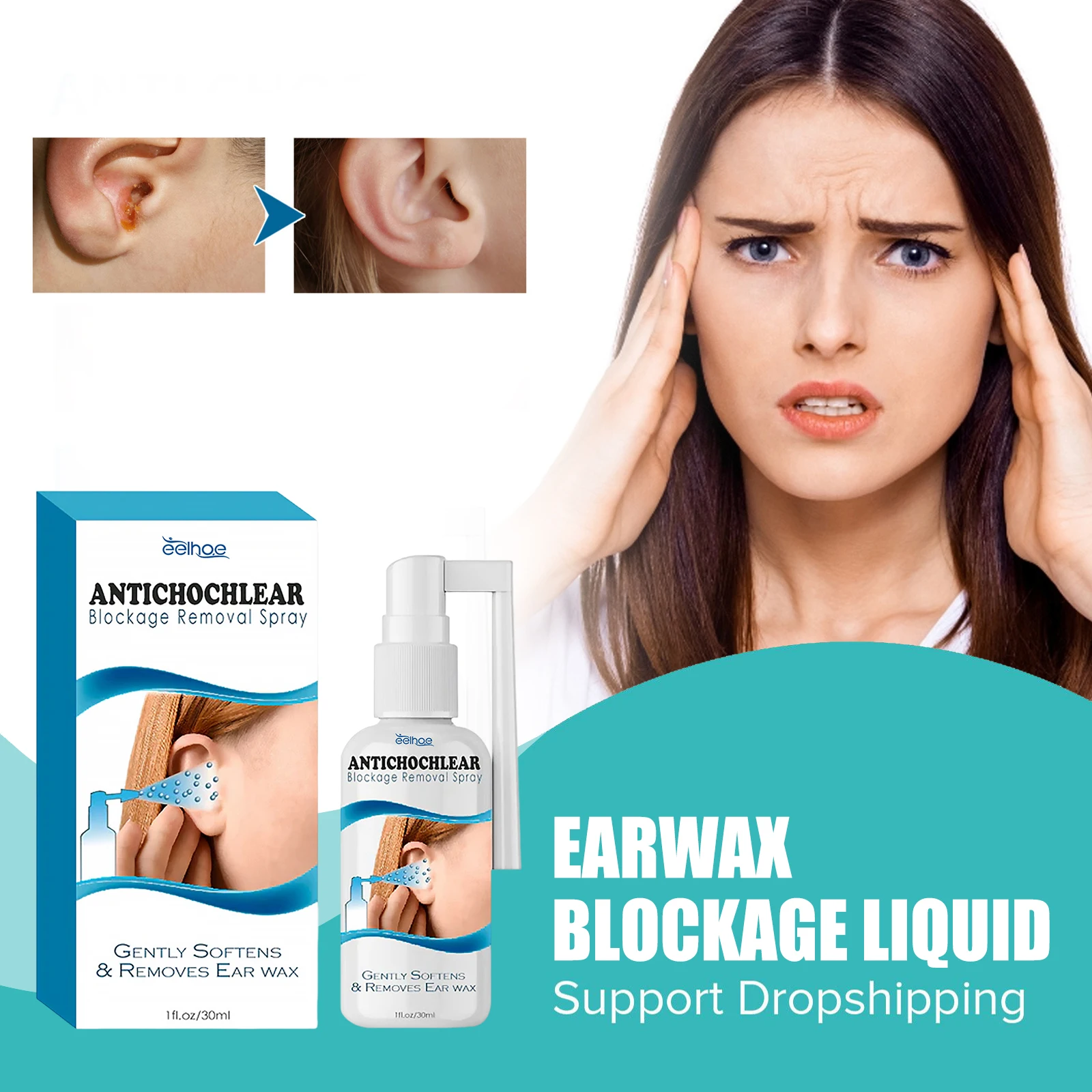 

Ear Cleaning Liquid Itching Pain Relief Deafness Otitis Anti Infection Ears Canal Blockage Soften Care Earwax Removal Drops 30ml
