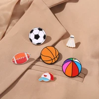 ball sports collection enamel pins custom soccer basketball rugby badminton brooch lapel badge bag funny jewelry gift for kids