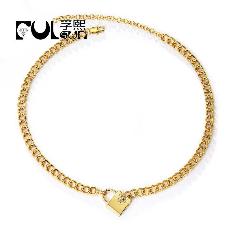 

Cubic Zirconia Lovers locket necklace brass simple minimalist jewelry Rhodium 18k gold plated Link Chains Charm Necklaces for wo