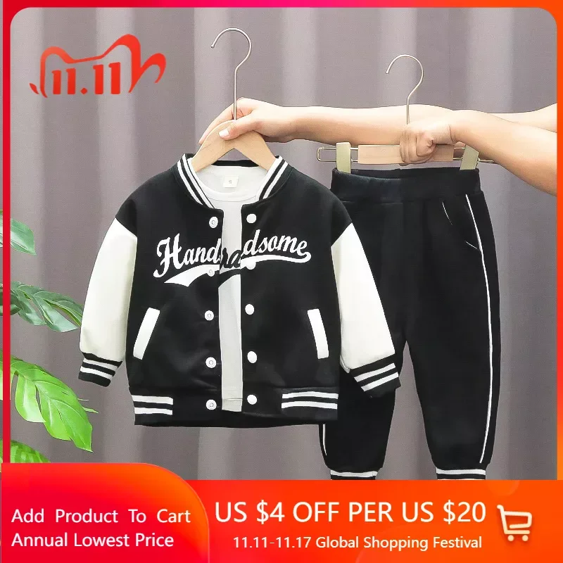 

Spring and Autumn Kids Clothes Girl Baseball Jersey Sports Suit Kids Printed Letter Jacket Long Trousers 2 Piece Set 1-5Y