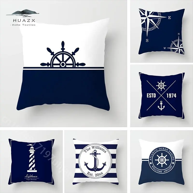 

Compass Anchor Pillow Cover Blue Mediterranean for Home Decor Cushion Cover Car Sofa Office Waist Accessories Sqaure Pillowcase