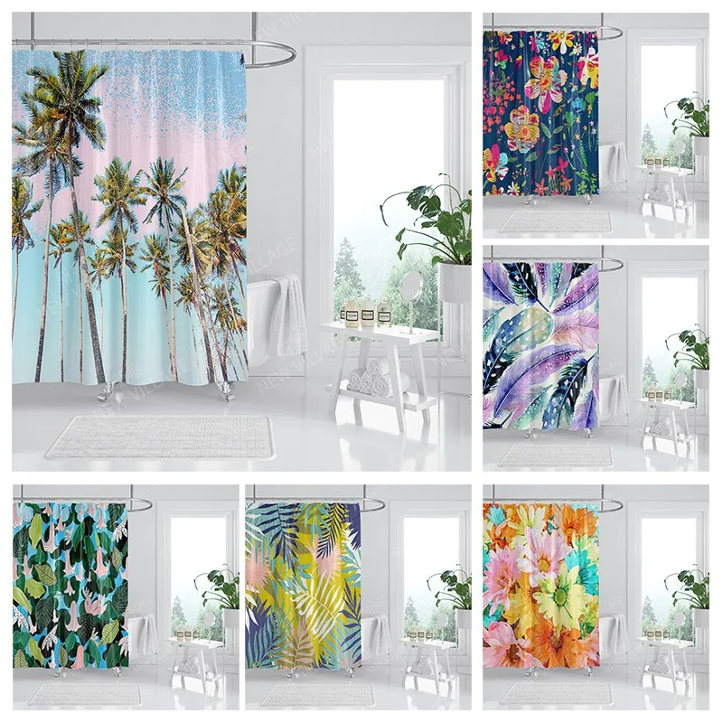 

Водонепроницаемая тканевая занавеска для душа, занавеска для ванной комнаты, занавеска для ванной, для душа, 180x200 см, 240*200, растительное украшение в стиле бохо