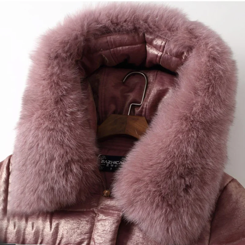 RosEvans Large Real Fur Coat New Winter Women Luxury Argyle Pearl Warm White Duck Down Jacket Puffer Fashion Female Xlong Parka