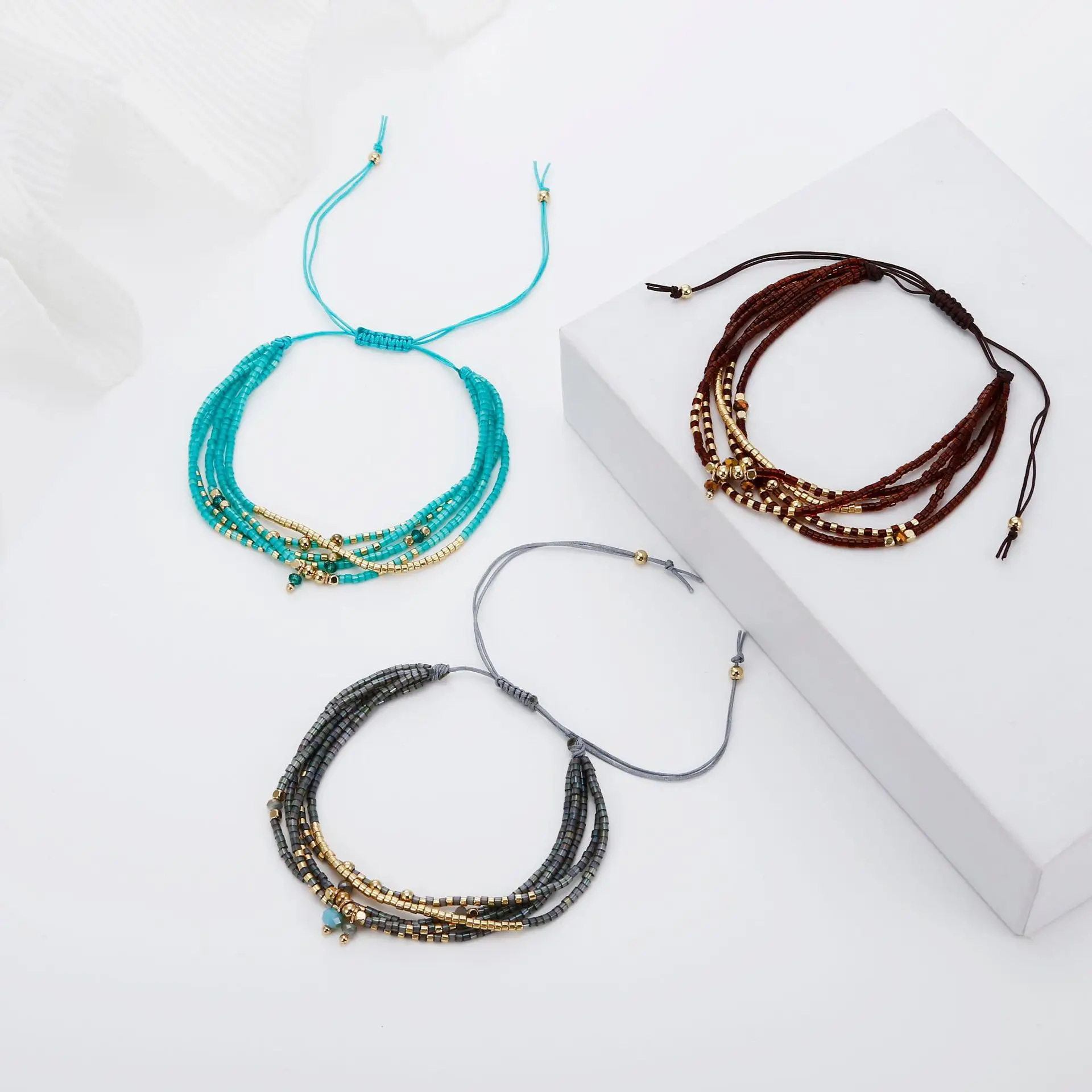 

Браслет ручной вязки с бусинами, Модный Оригинальный регулируемый браслет унисекс в богемном стиле, много отделений