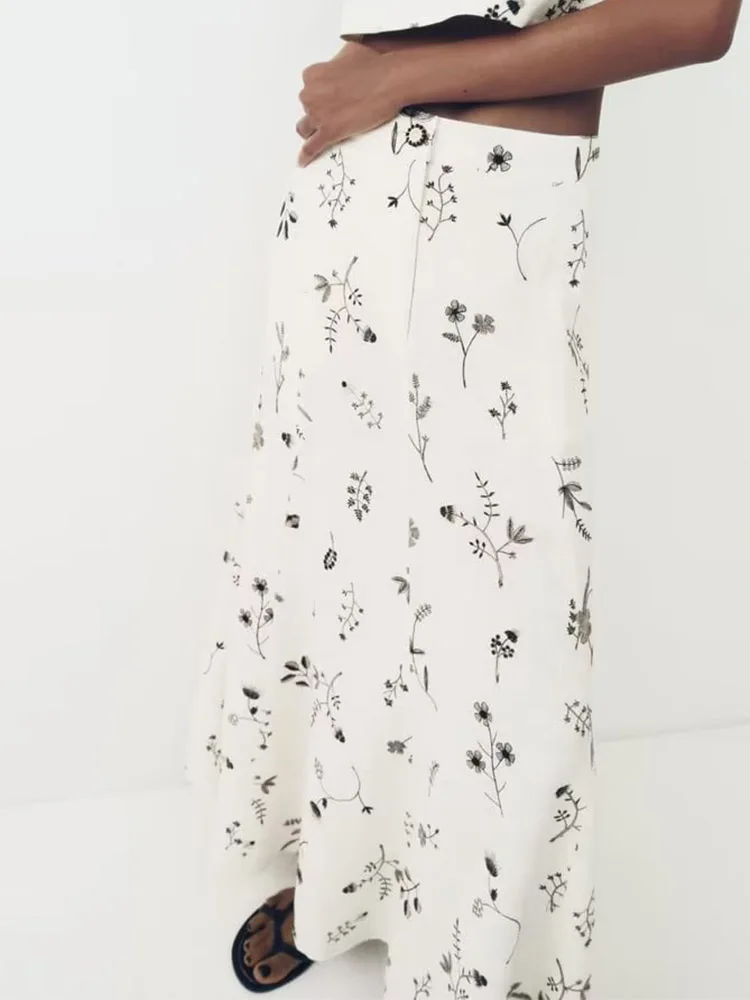 

Женская льняная юбка на молнии Kumsvag, винтажная длинная юбка свободного покроя с цветочной вышивкой, элегантная уличная одежда на лето 2023