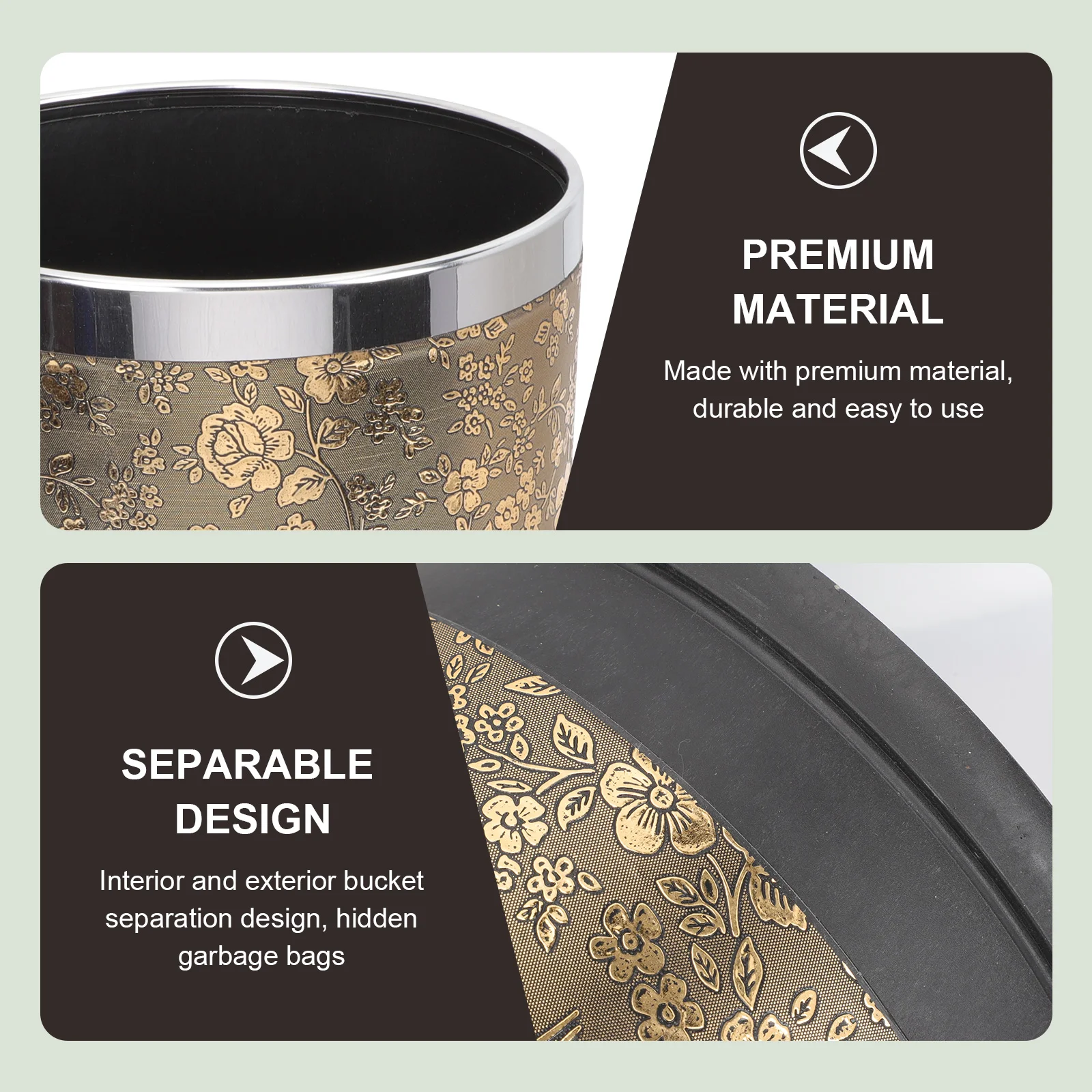 

Round Container Lid Garbage Can Home Trash Wastebasket Double Layer Bin No Cover 26.5X22.5CM Plastic Household Office