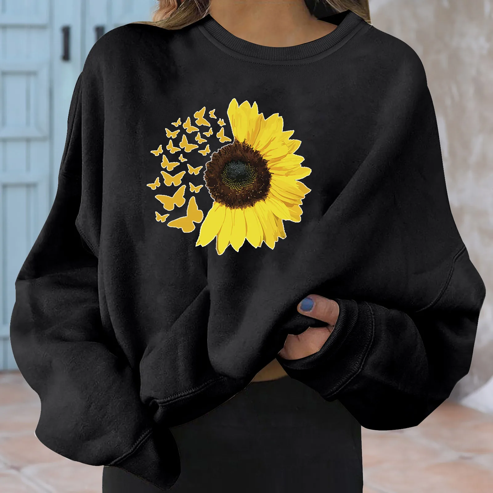 

Женская винтажная толстовка с капюшоном и принтом подсолнуха
