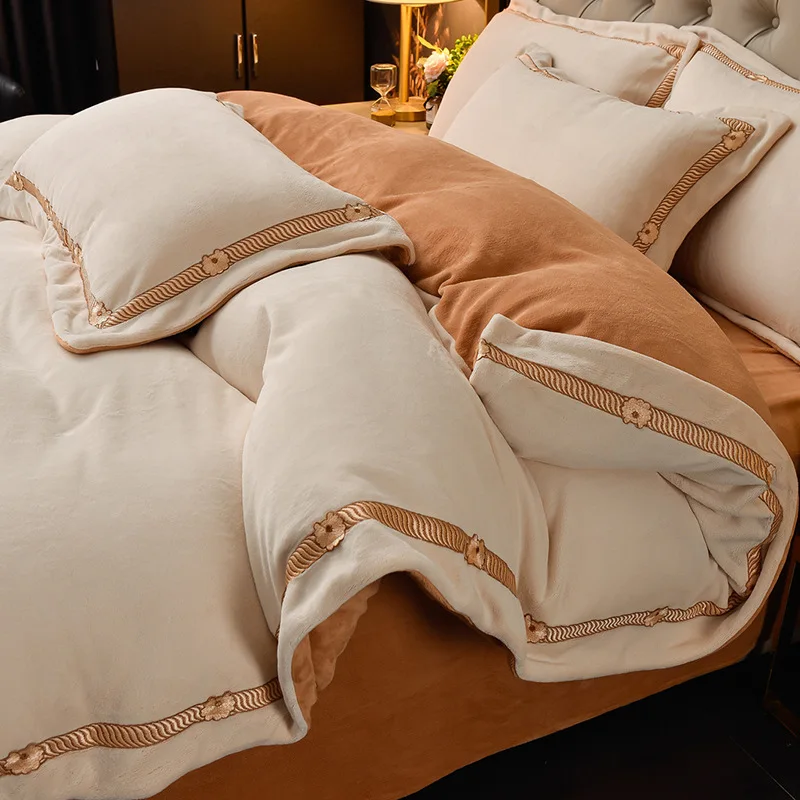 

Thickened Milk Fiber Winter Four-Piece Set Coral Fleece Bed Sheet Quilt Cover Flange Baby Fleece Fleece-Lined Bedding