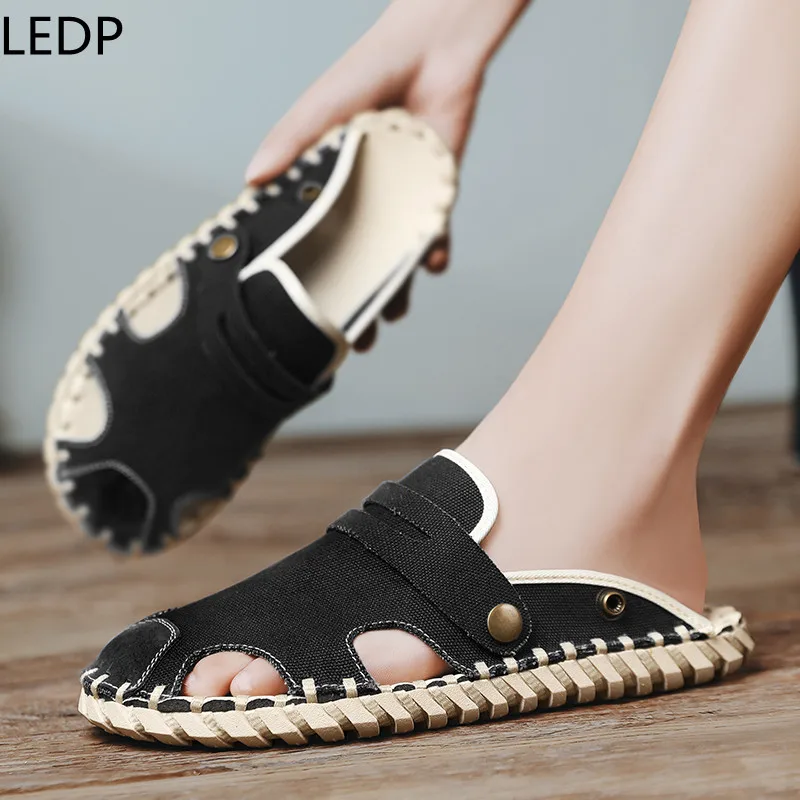 Мужские повседневные шлепанцы с круглым носком уличная удобная модная