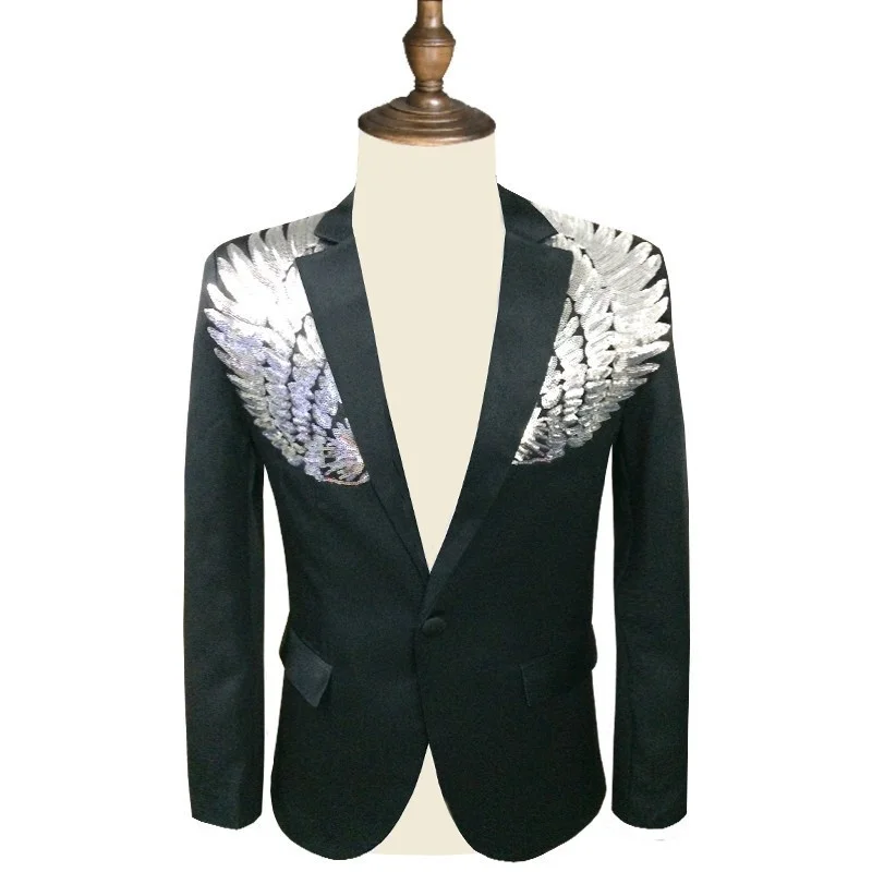 

Men's Sequin Blazer Slim Fit Suit Jacket Men Sequin Blazer For Men DJ Stage Wear Gold Silver