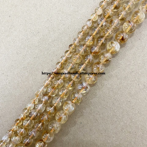 Полудрагоценные камни АААА Качество Белые трещины Желтый цитрин Кристалл Камень Круглые свободные бусины 6, 8, 10 мм Выберите размер для ювелирных изделий