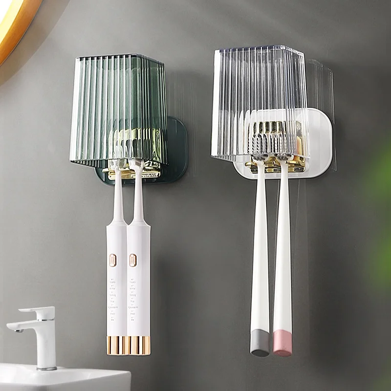 

Transparent Toothbrush Holder Wall Mounted Tooth Glass Hanger Storage Rack Cup Drainer Space Saving Bathroom Organizer