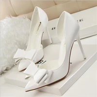 2022 fashion women pumps sexy high heels wedding shoes solid pointed toe stiletto bow women shoes white ladies shoes
