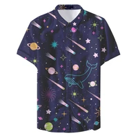 universe shirts for men 3d planet starry sky printed mens shirt casual short sleeve oversized top tee shirt men clothing camisa