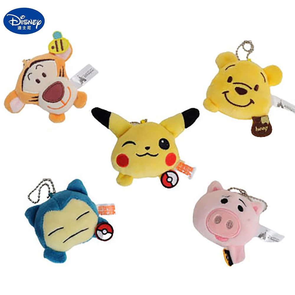 

7cm Disney Plush Pendant Kawaii Cute Snorlax Stuffed Animal Brooch Bags Cartoon Winnie The Pooh Pikachu Keychain Gifts Childrens