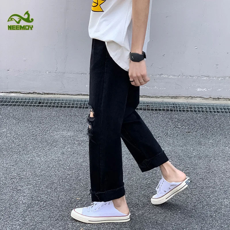 Neemoy 2022 New High Street Jeans Male Ankle-length Tide Brand Hip Hop Casual Pants Summer Straight S-3XL Men's Clothing