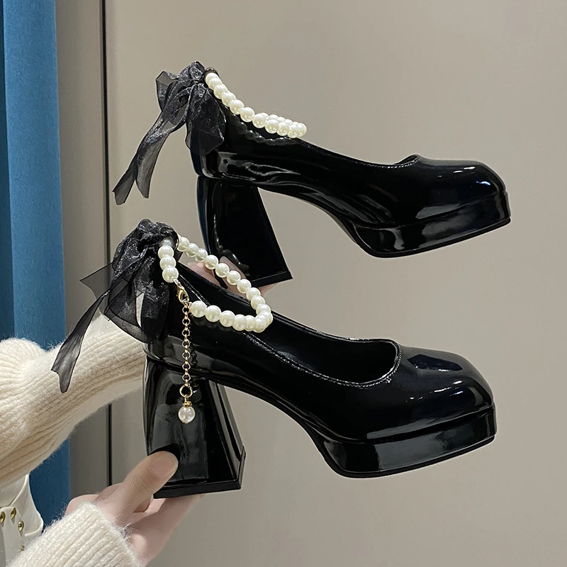 

2022 Autumn New In Square Toe Fashion Shallow Mouth Sexy High HeelMary Jane Thick Heel Versatile Fashion Single Shoe Woman