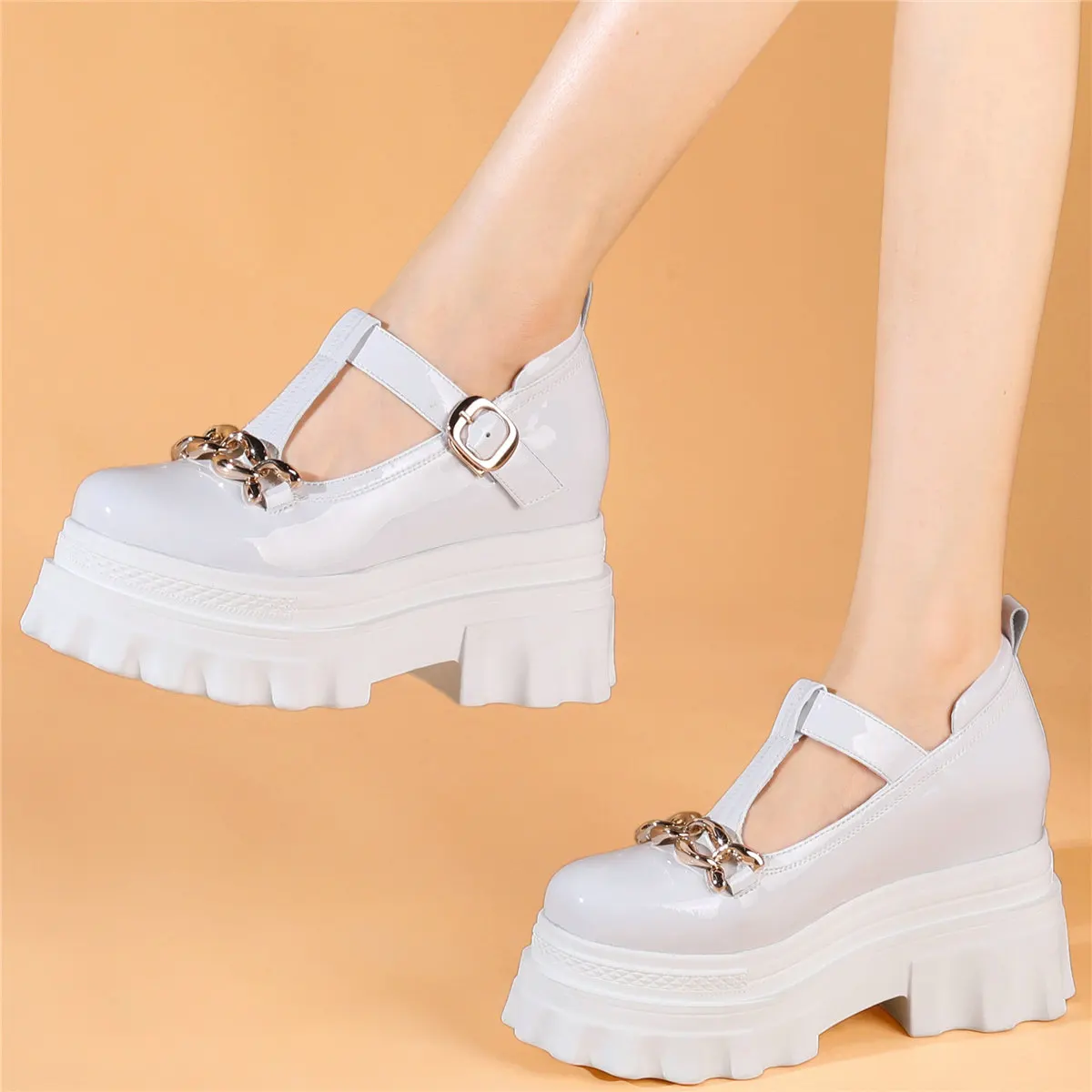 2022 Platform Pumps Shoes Women Genuine Leather Wedges High Heel Martin Boots Female Low Top Round Toe Mary Janes Casual Shoes